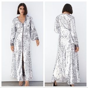 NWT. Zara Silver Maxi Sequin Dress. Size L.